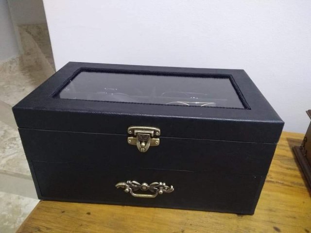 Caixa Gaveta Inferior Tampa Vidro Fecho Preta